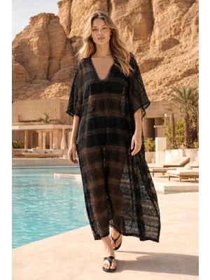 Remsa Mayo Remsa Tesettür Mayo Üzerine Tasarım Tek Kaftan Pareo RDP26 SIYAH02
