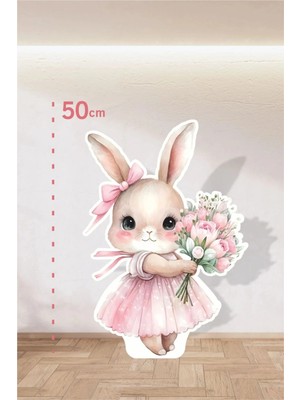 Neşeli Günlerim Pembe Çiçekli Tavşan Pink Konsept | Tasarım | Kapı | Oda | Dekor 50 cm Ayaklı Pano