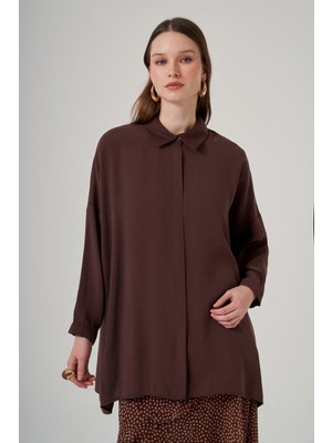Nuss Oversize Basic Yazlık Gömlek 3001 Kahverengi