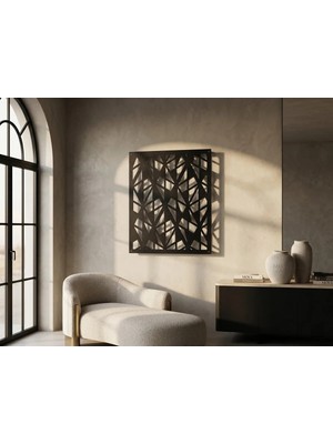 Mova Dizayn Modern Metal Soyut Geometrik Kristal Desenli Duvar Tablosu Kare Salon Ofis Duvar Dekoru