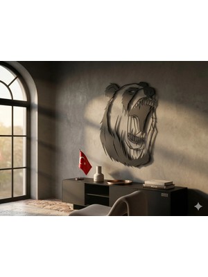 Mova Dizayn Desenli Boz Ayı Tasarımlı Hayvan Figürlü Metal Dekoratif Modern Duvar Tablosu Ev ve Ofis Için