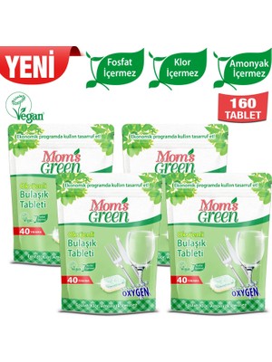 Mom's Green 4'lü Set- 40'lı Oksijenli Bulaşık Makinesi Tableti 4x40=160 Tablet