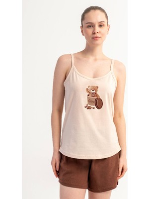 Vienetta Pamuklu Kadın Ip Askılı Şortlu Pijama Takım, 601146