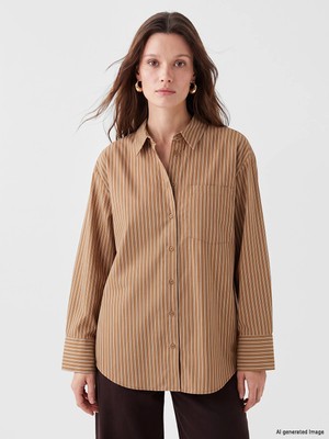 Lc Waikiki Yeni Sezon Çizgili Oversize Poplin Kadın Gömlek