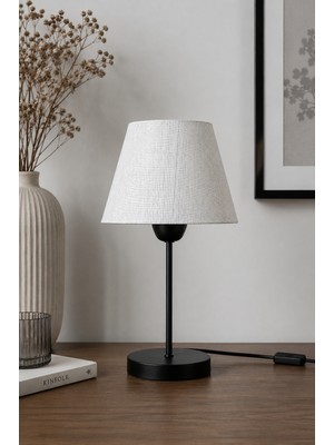 Eslight Modern Spor Tarz Siyah Ayak Masa Lambası Hasır Beyaz Abajur L34