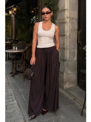 Madmext Acı Kahve Yüksek Bel Pileli Rahat Kesim Kadın Eşofman Altı MG2823