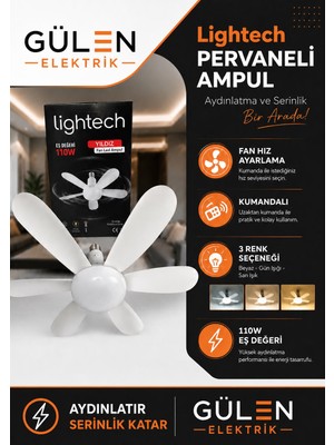 Lightech 110W Eşdeğer Pervaneli Fanlı LED Ampul Kumandalı E27 3 Renk Aydınlatma