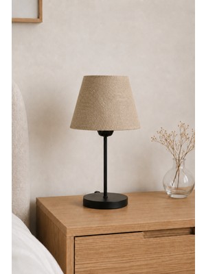 Eslight Modern Spor Tarz Siyah Ayak Masa Lambası Koyu Bej Abajur L37