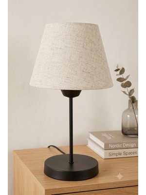Eslight Modern Spor Tarz Siyah Ayak Masa Lambası Bej Kırçıllı Abajur L36