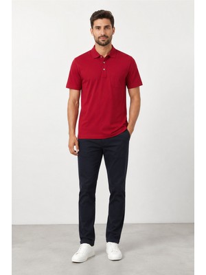 Sabri Özel  Polo Yaka Erkek Merserize T-Shırt SM24SW23001-KIRMIZI