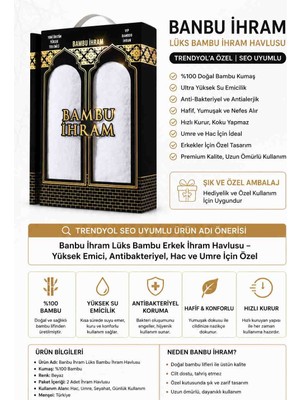 Öztürk Konsept Banbu Ihram %100 Bambu Erkek Ihram Havlusu 2 Parça – Ultra Emici, Antibakteriyel, Yumuşak, Hac ve Umre Ihram Seti