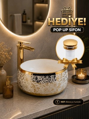 FUALORA Banyo Seramik Çanak Lavabo 40*40*15.5 cm Pop Up Hediyeli