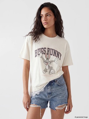 Lc Waikiki Yeni Sezon Bugs Bunny Baskılı %100 Pamuklu Kadın Tişört