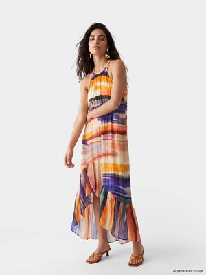 Lc Waikiki Yeni Sezon Halter Yaka Desenli Fırfırlı Elbise