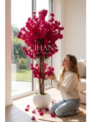 Cihan Çiçekçilik Yapay Mor Japon Bahar Dalı Ağacı 100 cm 27*33 Beyaz Küre Saksılı