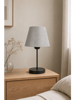 Eslight Modern Spor Tarz Siyah Ayak Masa Lambası Açık Gri Abajur L39