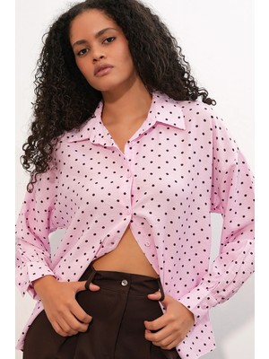 Hiccup Kadınlar Bdart Oversize Puantiyeli Krep Gömlek Toz Pembe