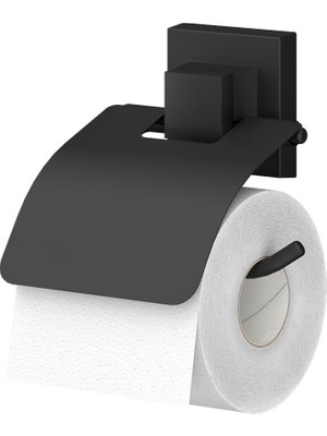 Tekno-tel Delme Vida Matkap Yok! Easyfıx Yapıskanlı Kapaklı Tuvalet Kağıtlık Mat Siyah Ef238
