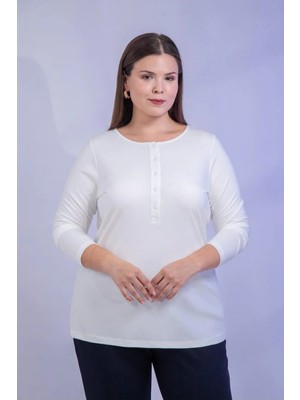 Roxxlen Kadın Büyük Beden Düğme Detaylı Bluz