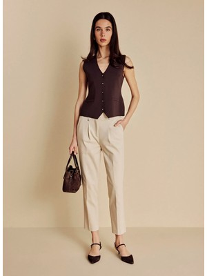 Brooks Brothers Bej Kadın Standart Fit Pantolon BBSS26FPT007