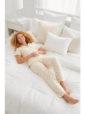 Homay 2'li Desenli Gömlek Yaka Kısa Kollu Pamuklu Pijama Takımı