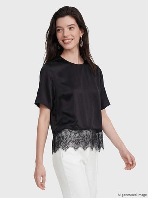 Lc Waikiki Yeni Sezon Bisiklet Yaka Dantel Detaylı Poplin Bluz