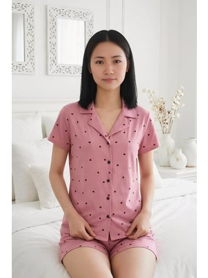 Homay 2'li Desenli Kısa Kollu Gömlek Yaka Şortlu Pijama Takımı