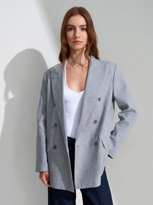 Dilvin 60811 Keten Karışımlı Blazer Ceket-Mavi