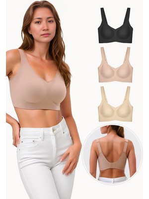 Homay 3'lü Büyük Beden Lazer Kesim Kalın Askılı Seamless Spor Sütyen Seti