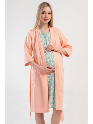 Vienetta Kadın Hamile Lohusa Gecelik Sabahlık Takım Baby Pink Sabahlık Takım C0T1N1014