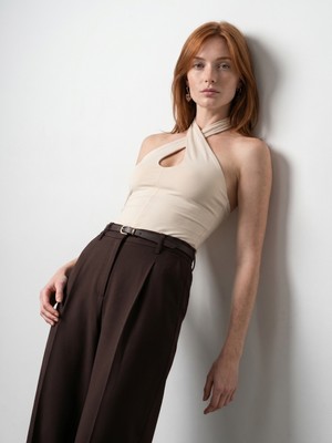 Dilvin 21267  Halter Top-Taş