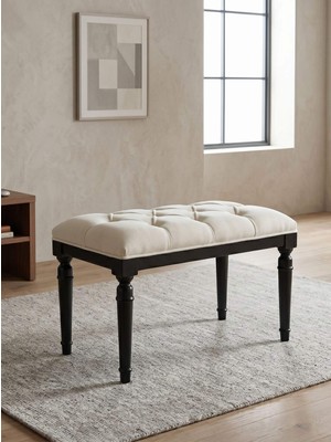 Kleinhaus Furniture Sarp Ahşap Bench, Kapitone Döşemeli Ahşap Bank, Çok Amaçlı Puf
