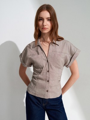 Dilvin 50548 Drape Vücuda Oturan Gömlek-Vizon