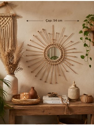 Furestan Home & Living Dekoratif Güneş Duvar Aynası El Yapımı Bohem