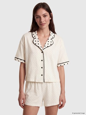 Lc Waikiki Yeni Sezon Gömlek Yaka Puantiyeli Kadın Şortlu Pijama Takımı