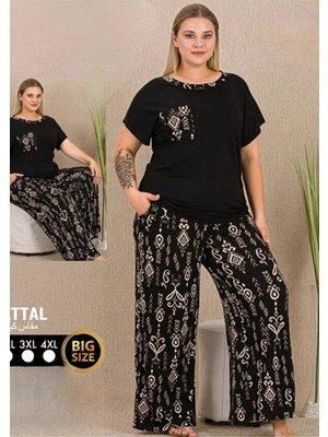 Lady Büyük Beden Kısa Kol Pijama Takımı Alt Üst