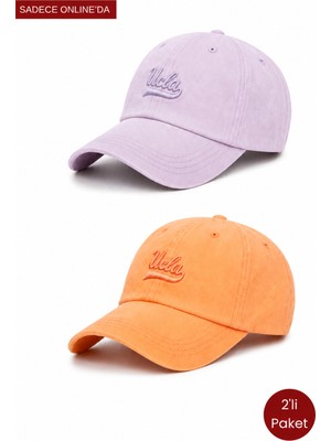 Ucla Fortuno 2'li Set Lila & Turuncu Baseball Cap Nakışlı - Unisex Şapka
