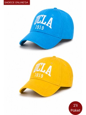 Ucla Ballard 2'li Set Deniz Mavisi & Sarı Baseball Cap Nakışlı - Unisex Şapka