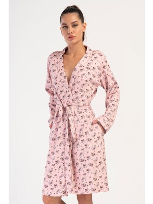 Vienetta Kadın Uzun Kol Desenli Pembe Sabahlık C9T3N1404