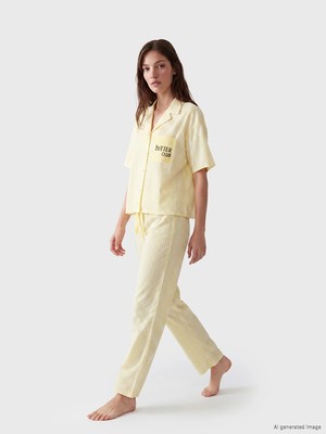Lc Waikiki Yeni Sezon Gömlek Yaka Çizgili Kadın Pijama Takımı