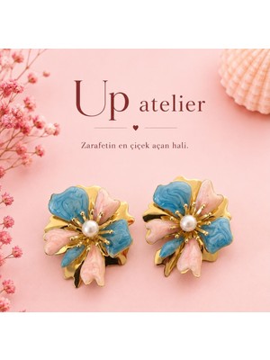 Up Atelier Uçuk Pembe Mavi Sedefli Incili Çiçek Küpe