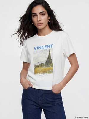 Lc Waikiki Yeni Sezon Van Gogh Baskılı %100 Pamuklu Kadın Tişört