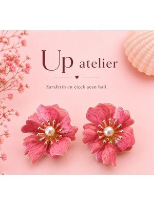 Up Atelier Pembe Sedefli Incili Çiçek Küpe