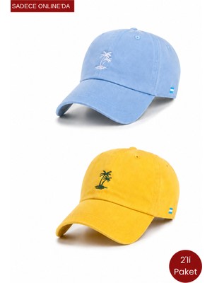 Ucla Anıston 2'li Set Gök Mavisi & Sarı Baseball Cap Nakışlı - Unisex Şapka