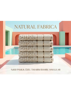 Nf Natural Fabrica %100 Pamuk Bambu Gold Detaylı Tasarım Çınar Nakışlı Banyo El Havlusu 6'lı Set