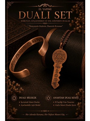 İyyakee Dualı Bakır Bileklik ve Anahtar Dualı Kolye Seti Manevi Koruma Özel Tasarım Takı Seti