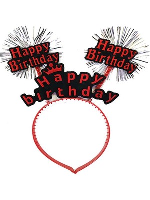 Skygo Happy Birthday Yazılı Püsküllü Neon Kırmızı Renk Doğum Günü Tacı 22X19 cm