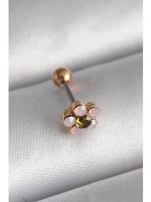 Skygo 316L Çelik Gold Renk Zirkon Taşlı Çiçek Tragus Piercing TJ-PR1276
