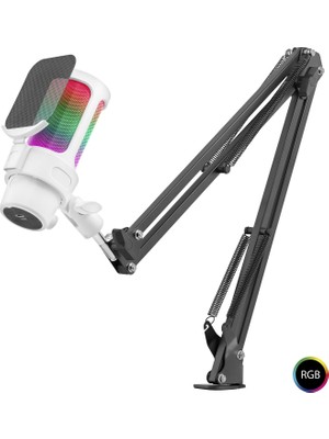 Skygo Profesyonel Ayarlanabilir Masa Kolu Askılı Rgb Mikrofon 192 Khz / 24BIT Type-C - Beyaz M835W