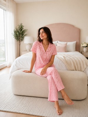 Ebru Tesettür Dreams Kısa Kol Pijama Takım Pembe